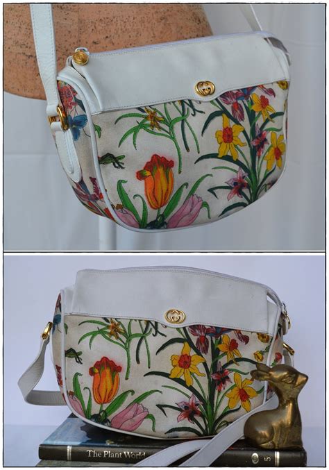 funky flowers in my gucci bag|vintage Gucci floral bag.